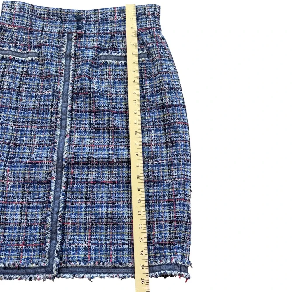Chanel 09P Blue Multi Tweed Pencil Skirt Silk Lined FR 44 or US 12 - Picture 10 of 11